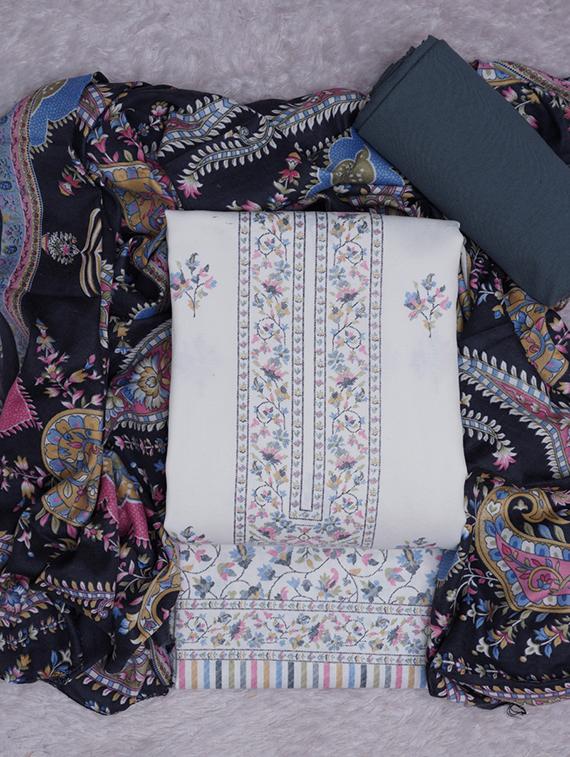 off white printed unstitched suit set - 20796755 - Standard Image - 2