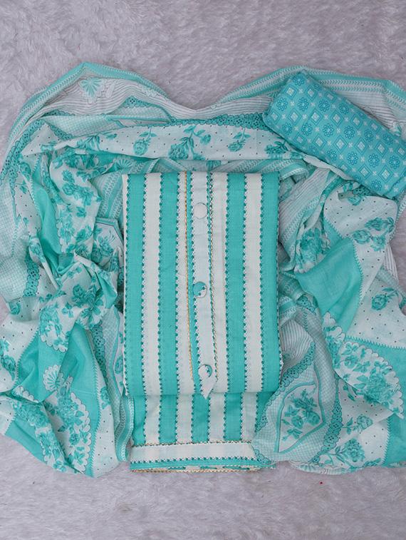 turquoise striped unstitched suit set - 20796763 - Standard Image - 2
