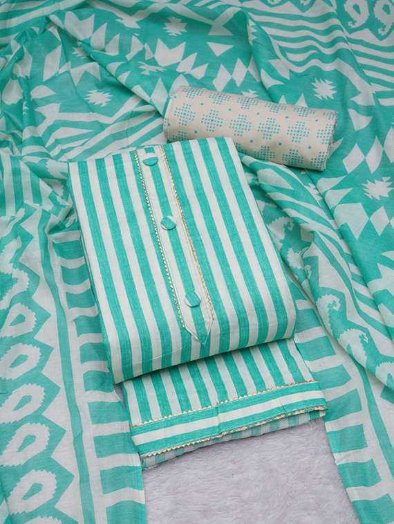 turquoise striped unstitched suit set