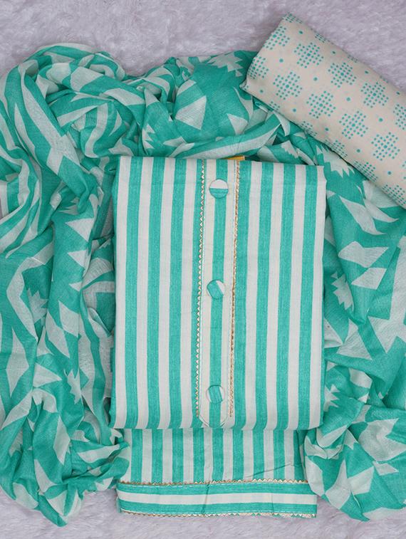 turquoise striped unstitched suit set - 20796776 - Standard Image - 2