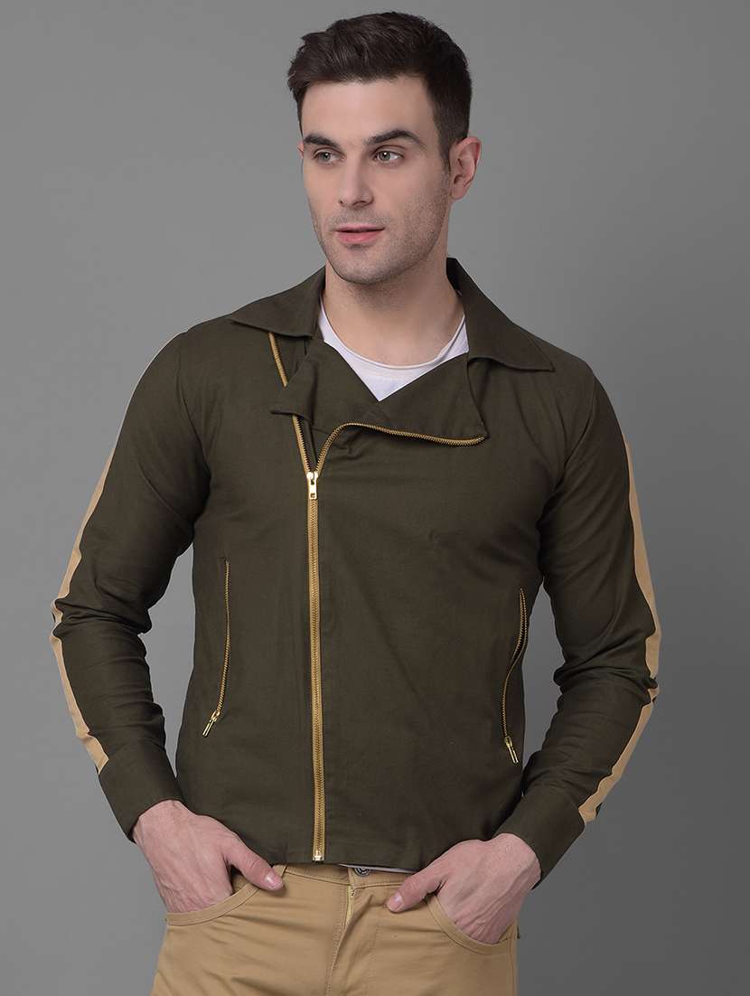 olive cotton casual jacket - 20796845 -  Zoom Image - 0