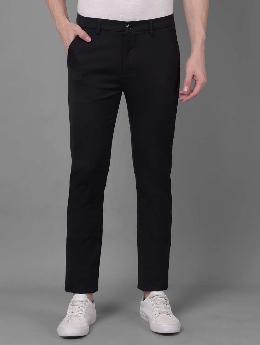 black cotton blend chinos casual trousers