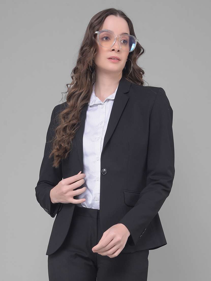 women solid long sleeve single breasted blazer