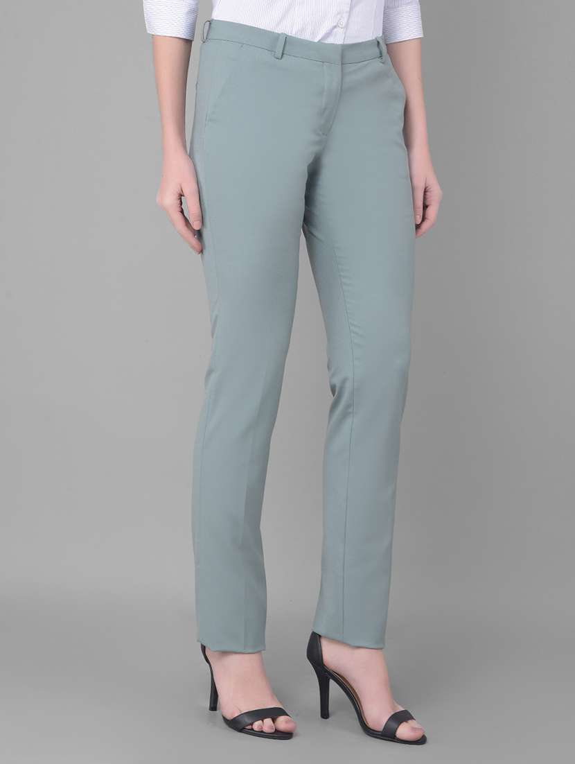 green solid mid rise trouser - 20796976 -  Standard Image - 2