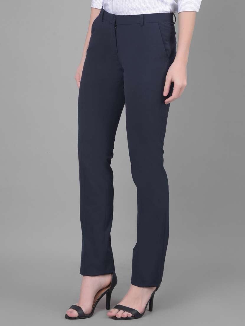 navy blue solid flat front tailored trouser - 20796977 -  Standard Image - 2