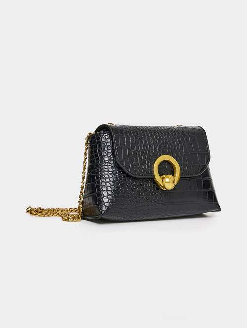 black textured sling bag
