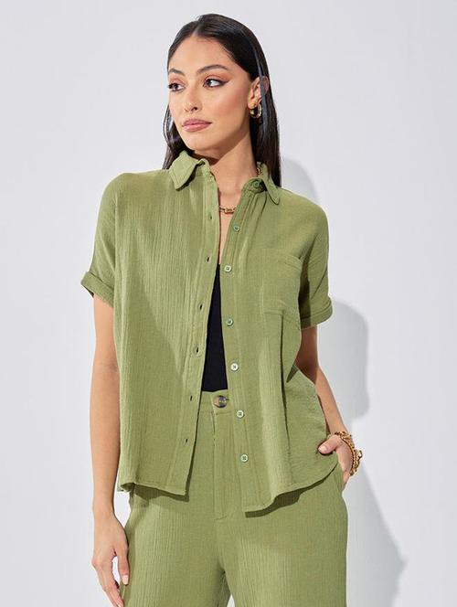 women green solid regular shirt - 20806401 -  Standard Image - 0