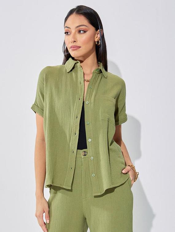 women green solid regular shirt - 20806401 -  Zoom Image - 0