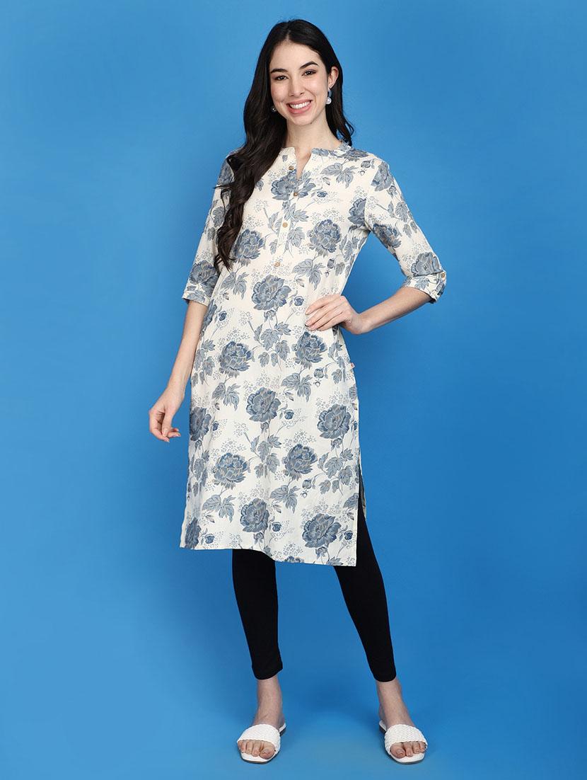 women white mandarin neck straight kurta - 20806471 -  Zoom Image - 0