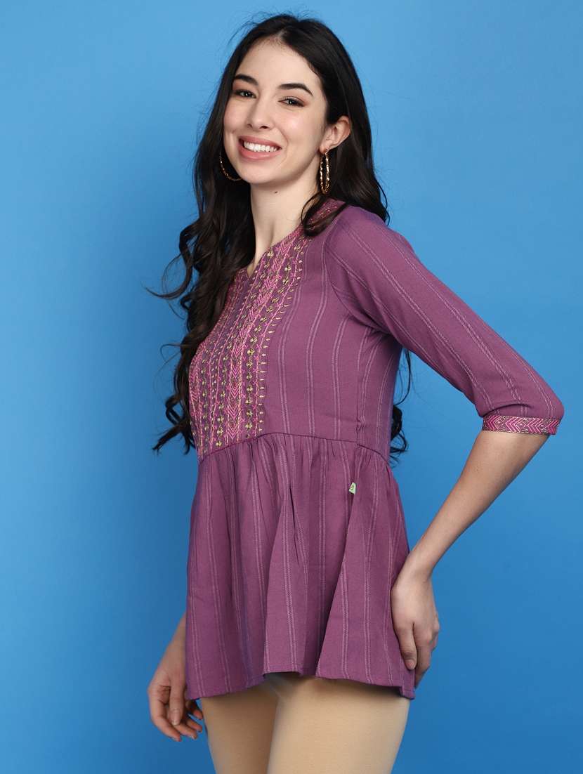 pink self design embroidered detailed kurti - 20806496 -  Standard Image - 2