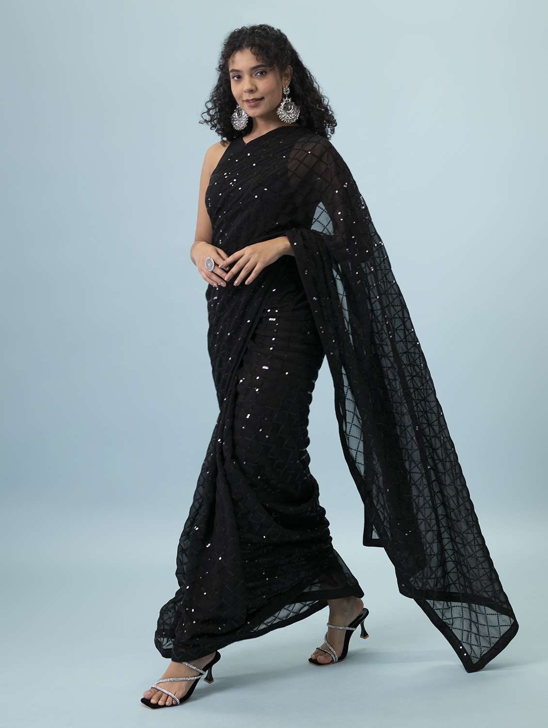women black sequin work georgette saree with blouse - 20806611 - Standard Image - 2