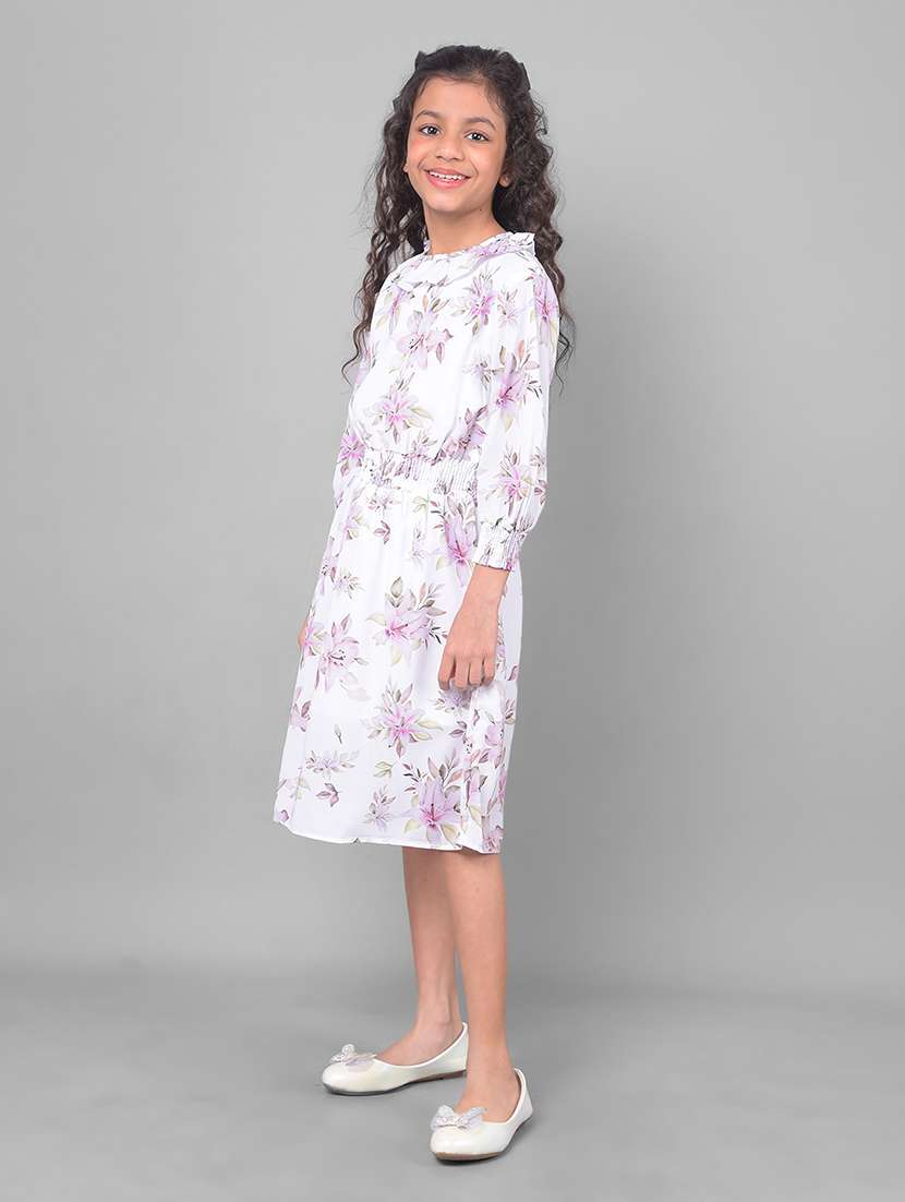 white floral polyester frock - 20806624 - Standard Image - 2