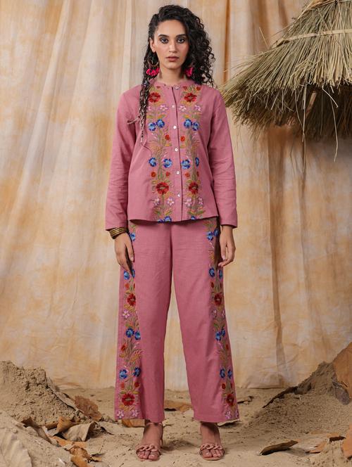 women pink embroidered top and palazzos co-ord set - 20806899 - Standard Image - 0