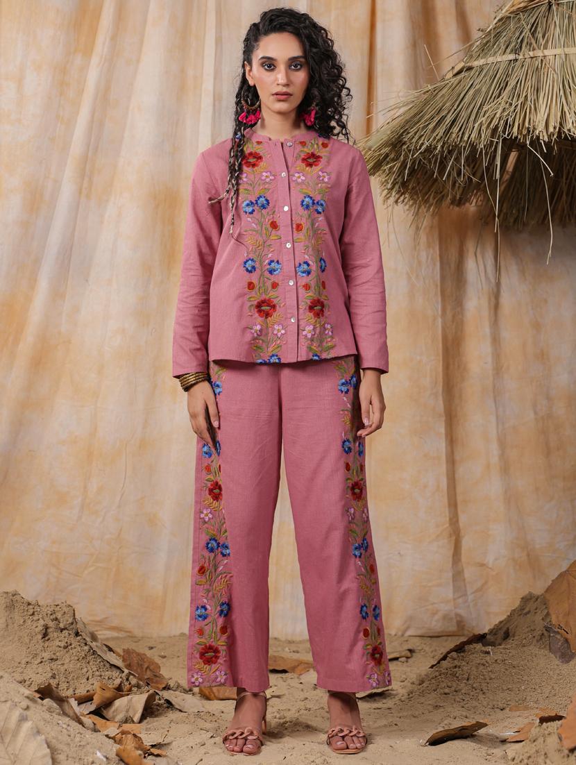 women pink embroidered top and palazzos co-ord set - 20806899 - Zoom Image - 0