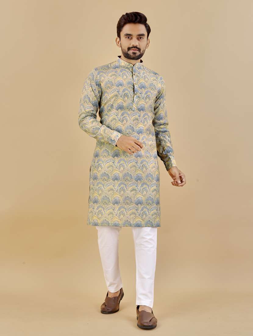 multi colored mandarin neck long kurta