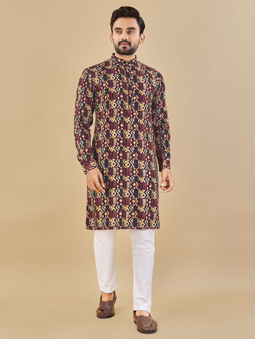 multi colored mandarin neck long kurta