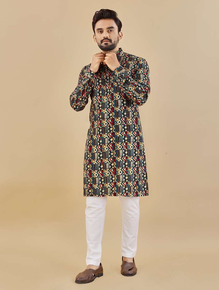 multi colored mandarin neck long kurta