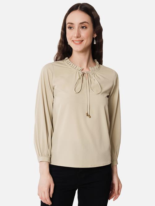 solid beige detailed regular top - 20807172 - Standard Image - 0