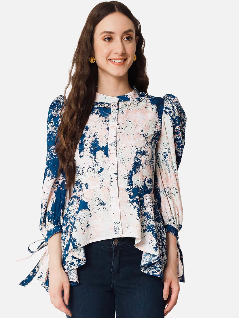 multi coloured printed asymmetric shirt style top - 20807176 -  Zoom Image - 0