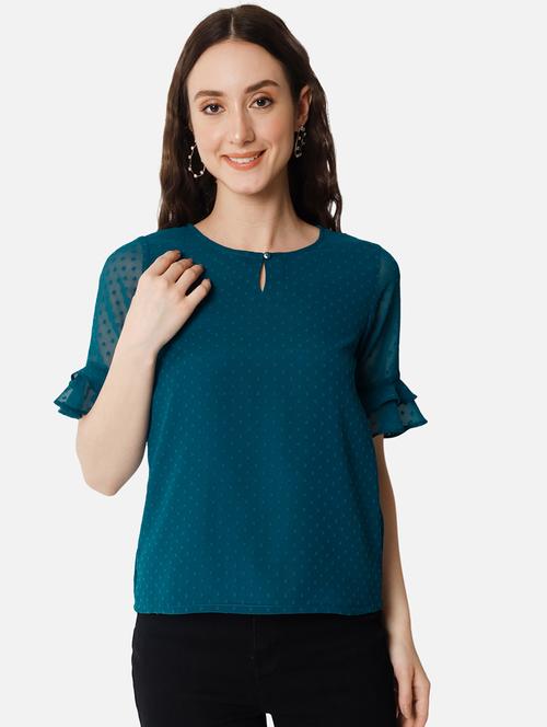 teal blue self design regular top - 20807178 -  Standard Image - 0