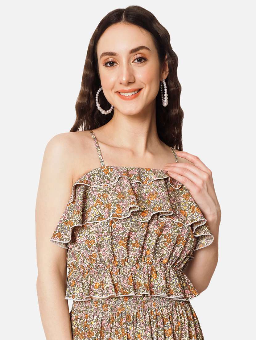 women multicolor floral printed layered crop top