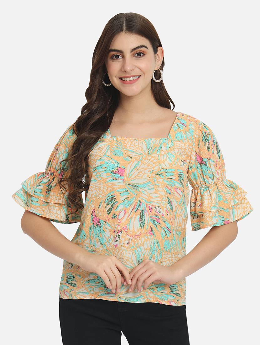 multi coloured bell sleeves regular top - 20807191 - Zoom Image - 0