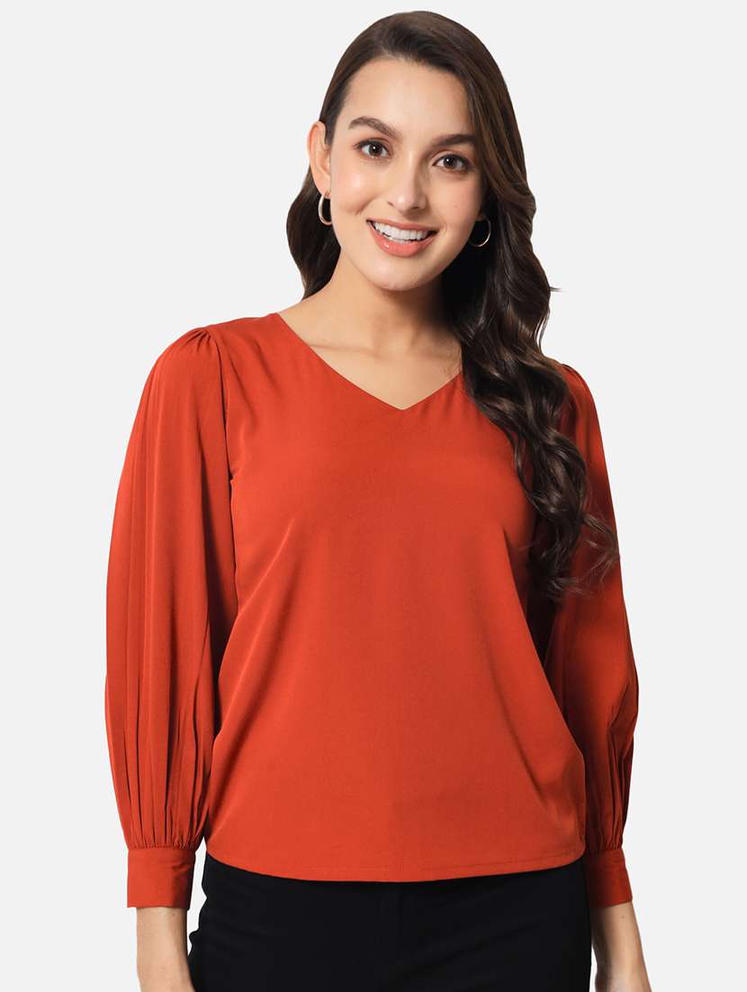 solid rust v-neck regular top