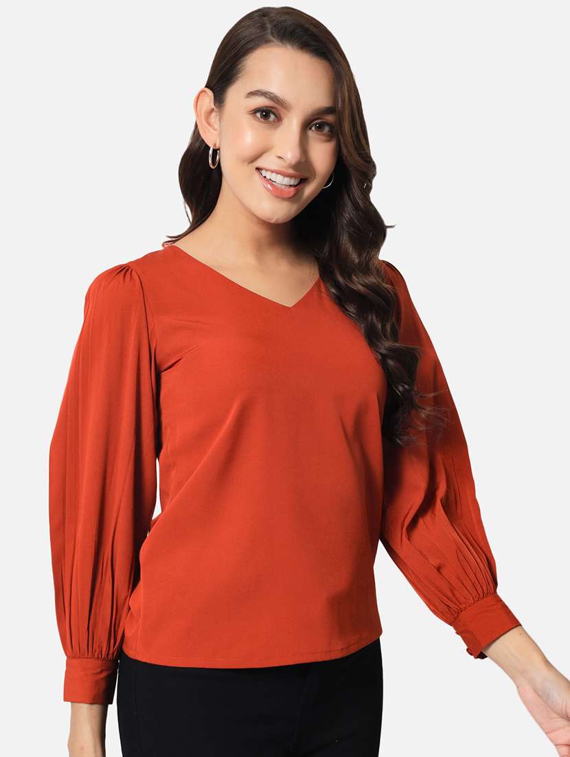 solid rust v-neck regular top - 20807192 -  Standard Image - 2
