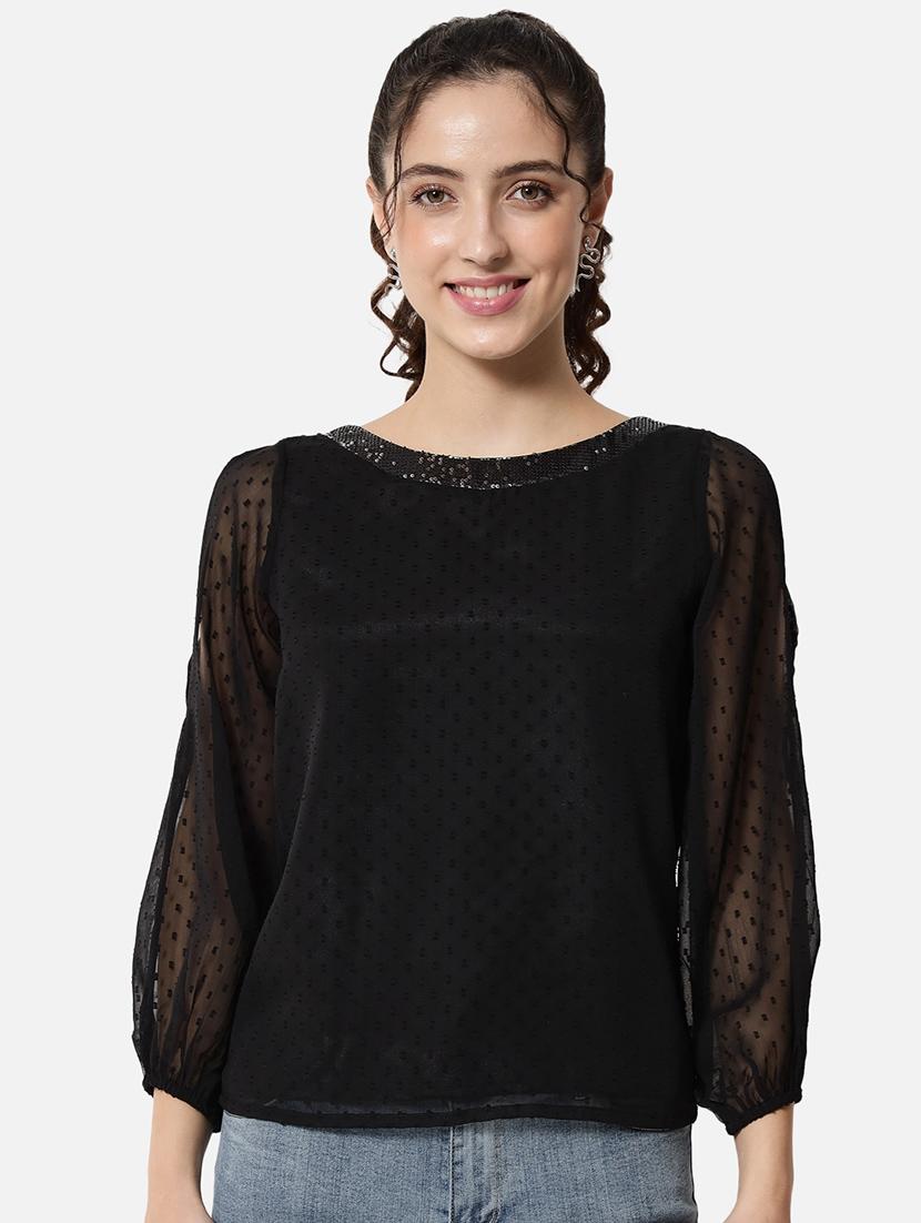women black self-designed long sleeve regular top - 20807195 - Zoom Image - 0