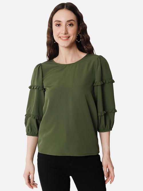 solid olive green detailed regular top - 20807200 - Standard Image - 0