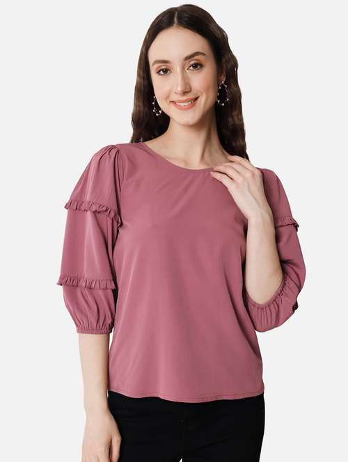 solid pink detailed regular top - 20807201 -  Standard Image - 0