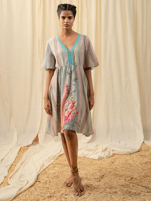 women grey printed fit & flare dress - 20807319 -  Standard Image - 0