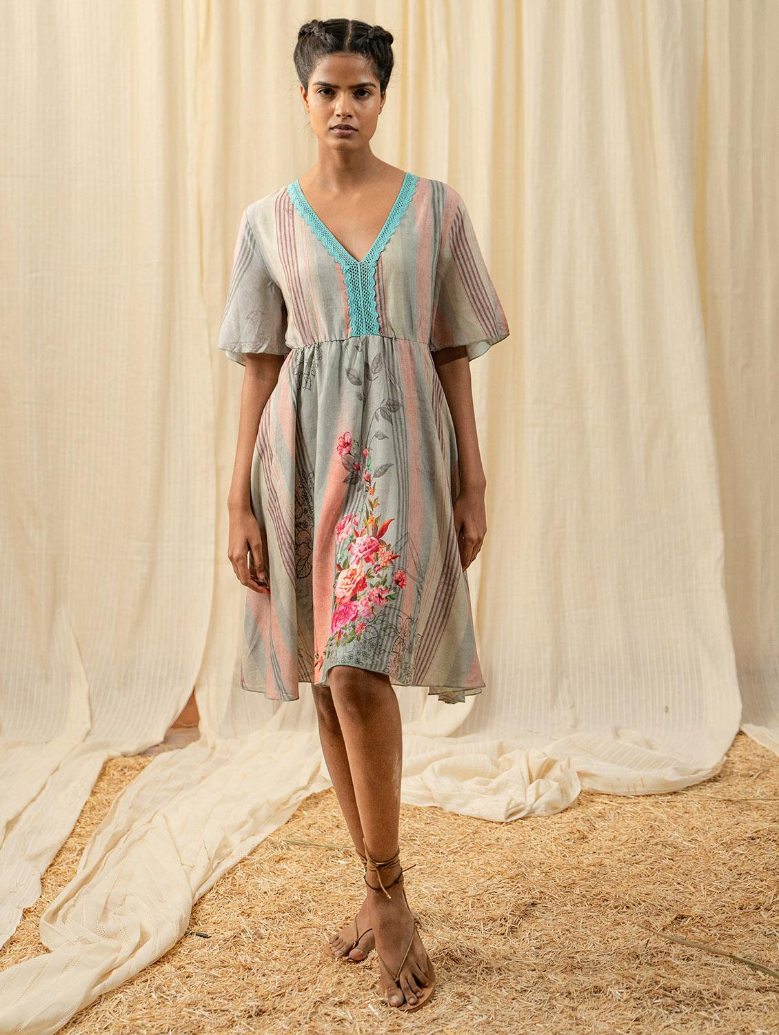women grey printed fit & flare dress - 20807319 -  Zoom Image - 0