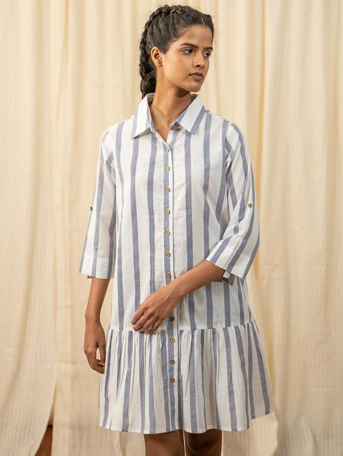 women white stripes printed a-line dress - 20807323 -  Standard Image - 0