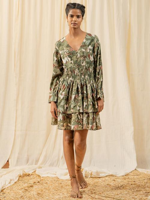 women green printed layered dress - 20807329 - Standard Image - 0