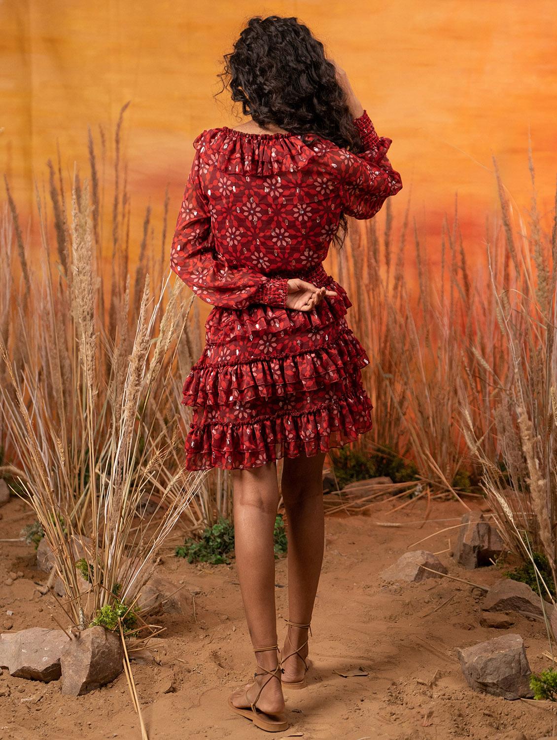 women red printed layered dress - 20807346 - Standard Image - 2