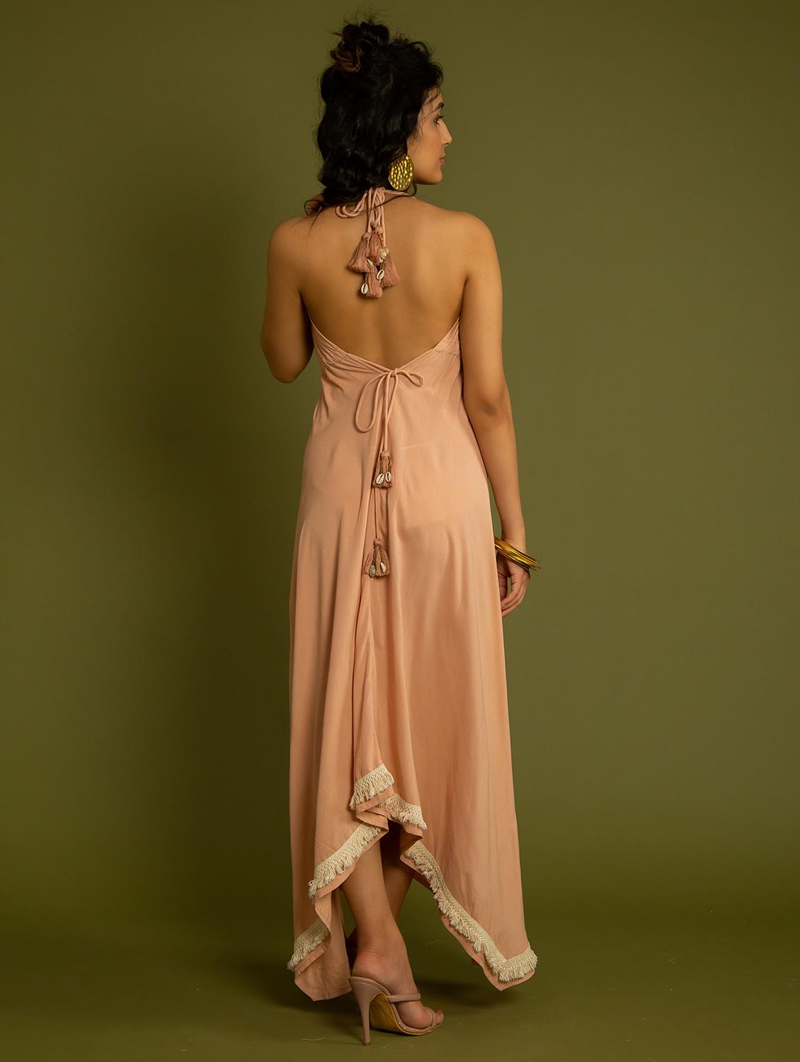 women peach solid with work a-line dress - 20807349 - Standard Image - 2