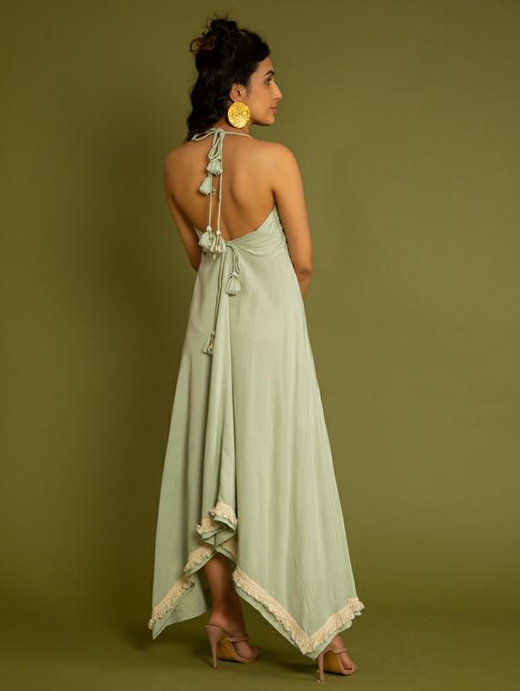 women green solid with work a-line dress - 20807350 - Standard Image - 2