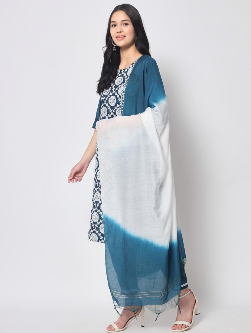teal three quarter sleeve kurta pant set - 20809502 - Standard Image - 2