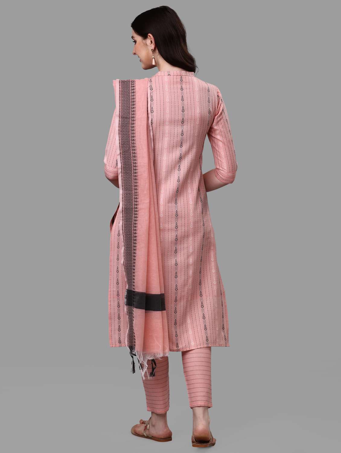 women peach mandarin neck kurta pant set - 20809538 - Standard Image - 2