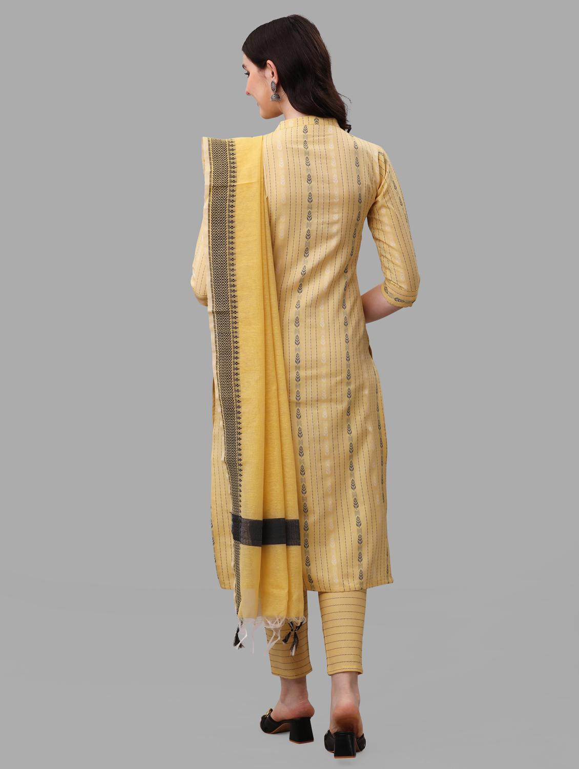 yellow three quarter sleeve kurta pant set - 20809539 - Standard Image - 2
