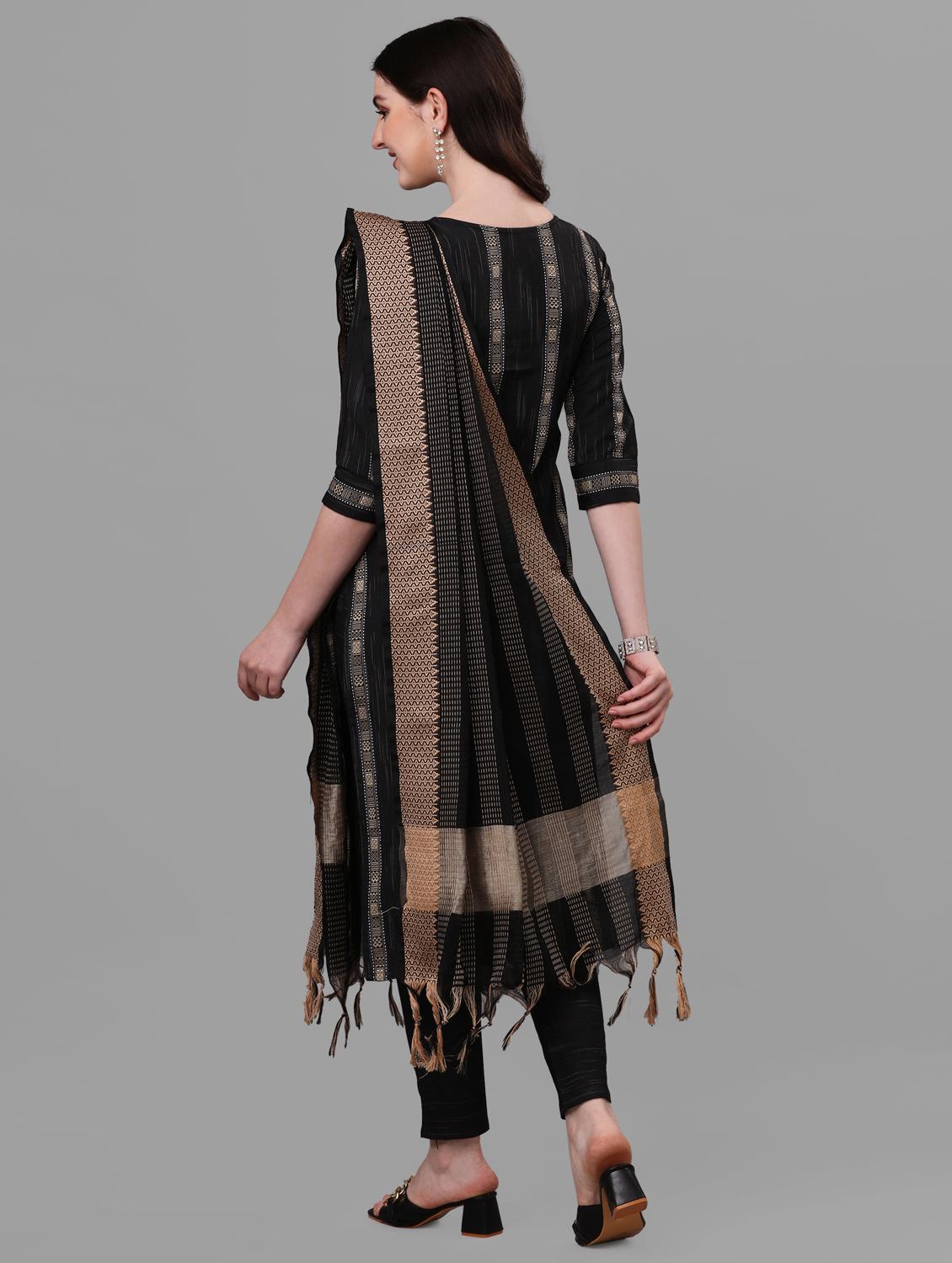 black three quarter sleeve kurta pant set - 20809541 - Standard Image - 2