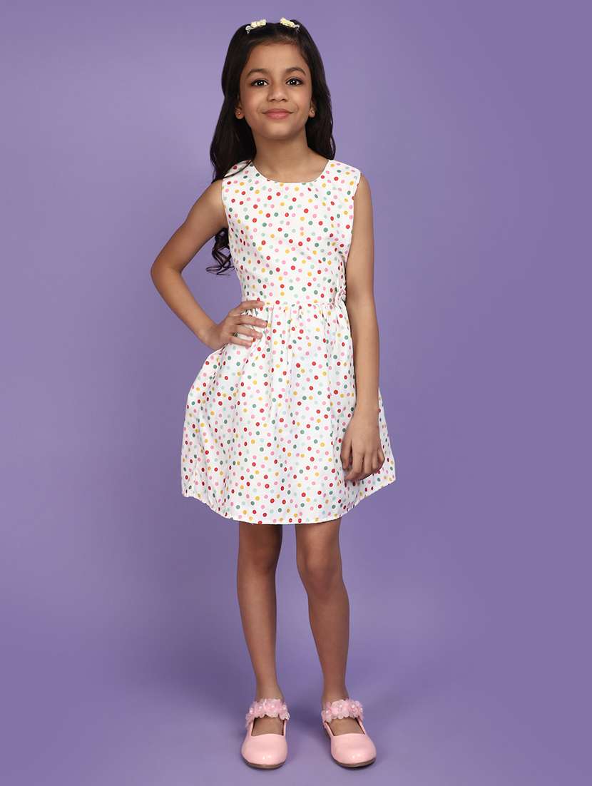 white printed detailed acrylic frock