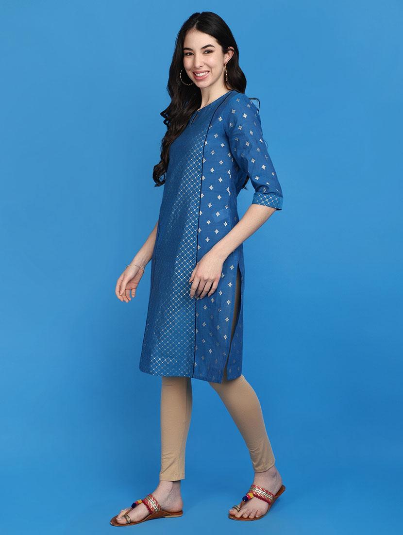 women blue key hole neck a-line kurta - 20809748 - Standard Image - 2
