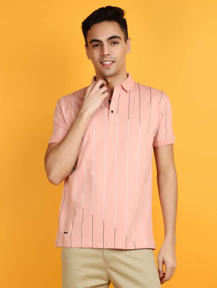pink striped cotton polo t-shirt