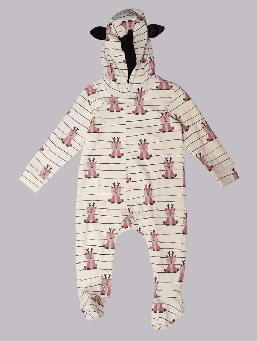 white printed cotton blend rompers