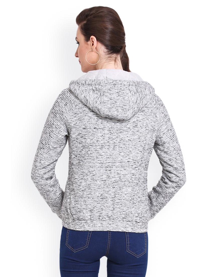 women grey melange solid hoodie jacket - 20810313 - Standard Image - 2