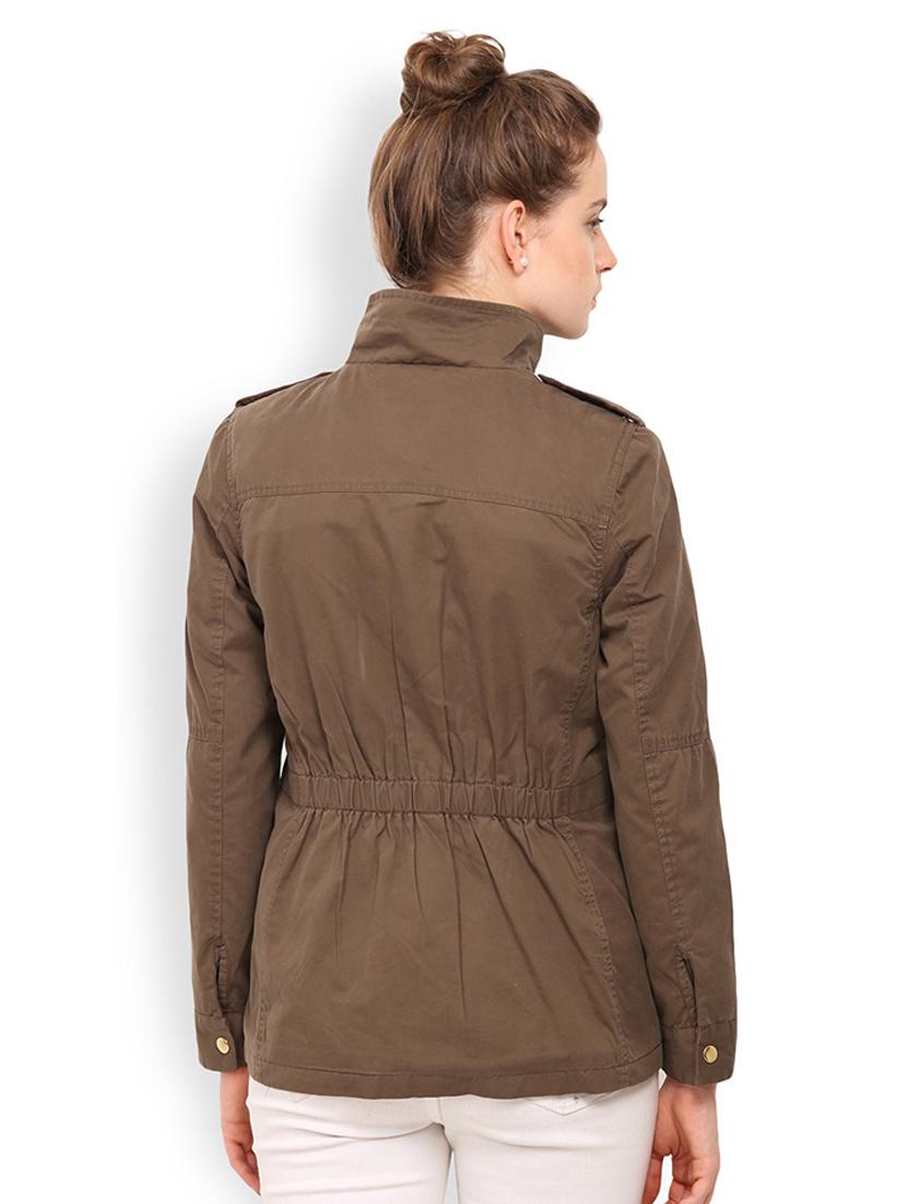 women brown solid full sleeve regular jacket - 20810364 - Standard Image - 2