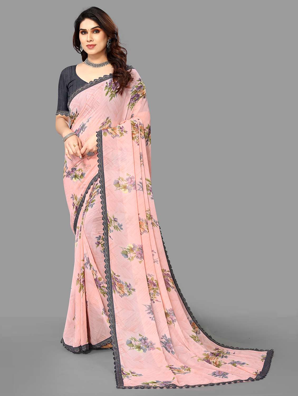 women floral printed saree with blouse - 20810948 -  Standard Image - 2