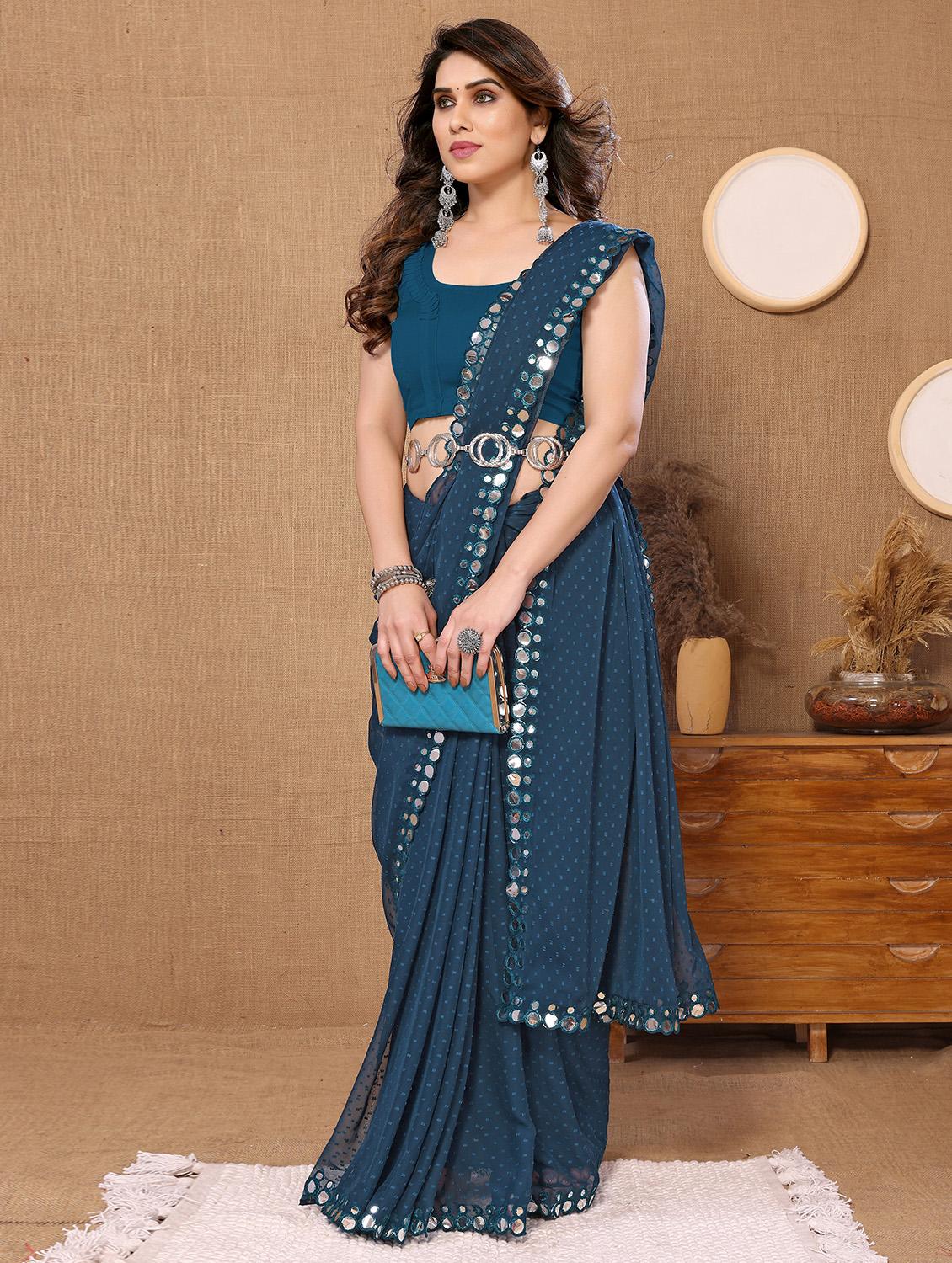 women teal embellished saree with blouse - 20810951 - Standard Image - 2